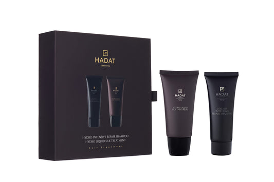 Hadat cosmetics Gift box Hydro Intensive Repair Shampoo And Hydro Liquid Silk Treatment – dovanų dėžutė šampūnas bei kaukė, 70 ml + 70 ml